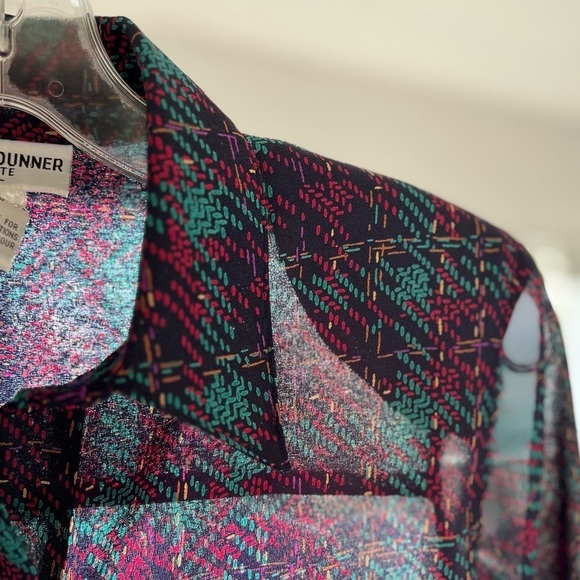 Vintage Alfred Dunner Plaid Print Semi-Sheer Button Down Shirt 6P Multicolour - Picture 9 of 16